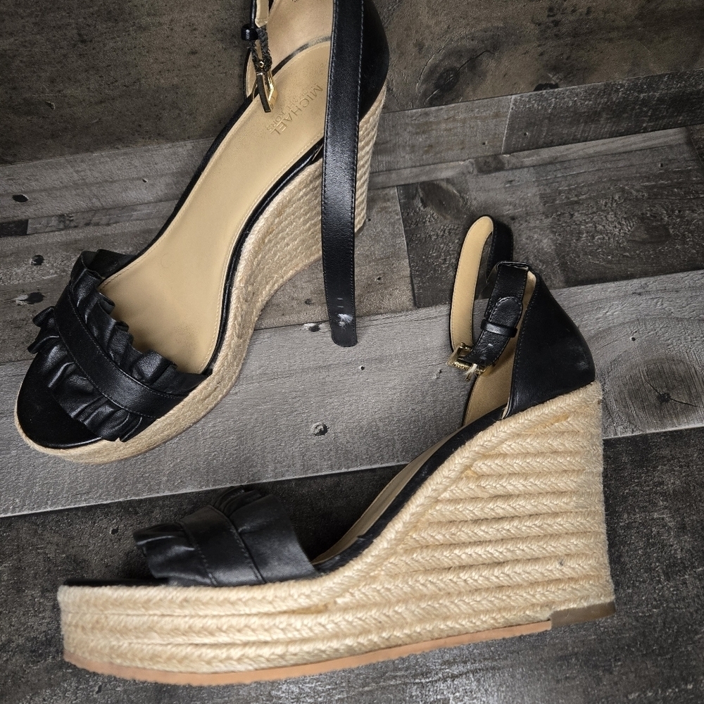 Michael Kors Black Wedge Woven Sandals - Picture 3 of 5